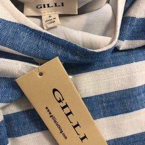 Blue and white striped dress